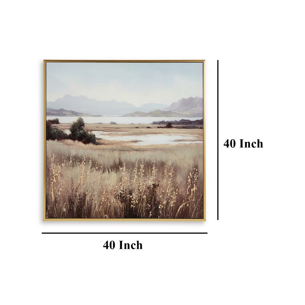 Ashley Framed Wall Art | 40x40 Painted Canvas | Lakeside Mountain Landscape BM332859