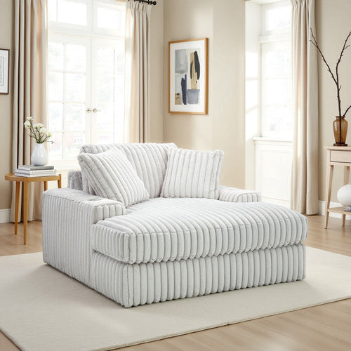 Ashley Peno Oversized Lounge Chaise | USB | Light Gray Jumbo Cord Polyester