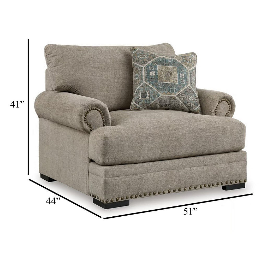 Ashley Golo Accent Armchair | Throw Pillow | 44’’ Taupe Gray | Nailhead Trim BM332935