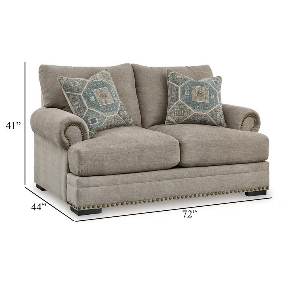 Ashley Golo Loveseat | 72’’ | 2 Accent Pillows | Gray Fabric | Nailhead Trim BM332936