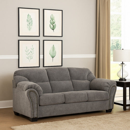 Ashley Lasy Sofa | Black Nailhead Trim and Dark Gray Polyester | Flared Arms