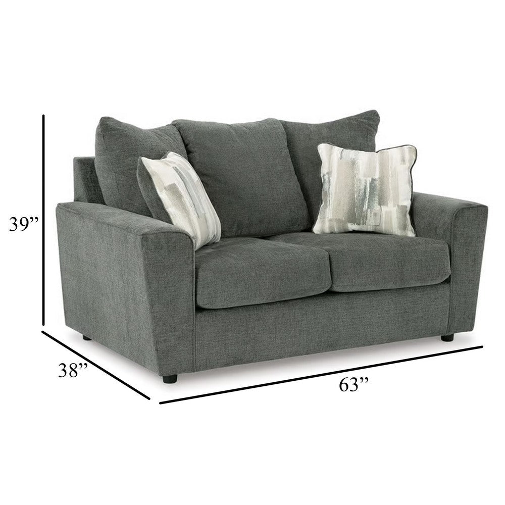 Ashley Ratty Loveseat | 63’’ Gray Polyester | Welt Trims | 2 Throw Pillows BM332943