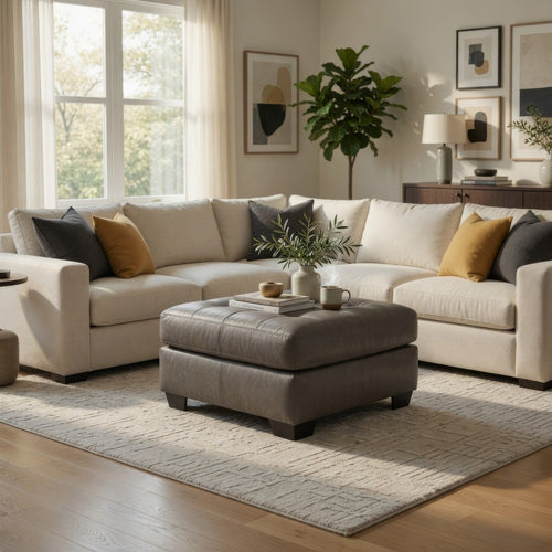 Ashley Lairi Accent Ottoman | 36" Square | Button Tufted Gray Faux Leather