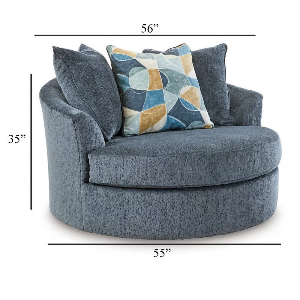 Ashley Maxo Accent Chair | 56’’ | 360 Swivel | 3 Accent Throw Pillows | Blue BM332962