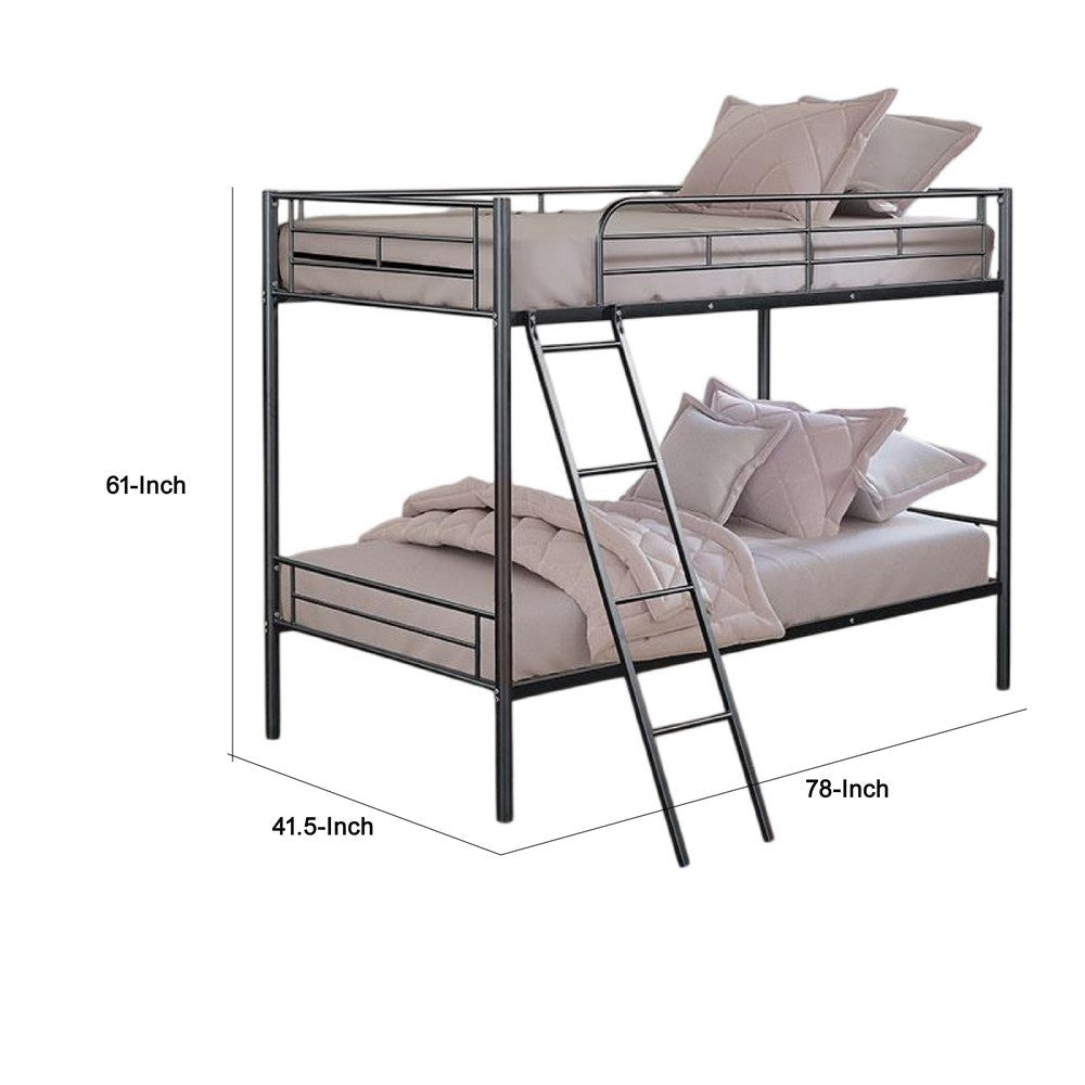 Cet Twin Over Twin Bunk Bed | Black Metal | Attached Angled Ladder