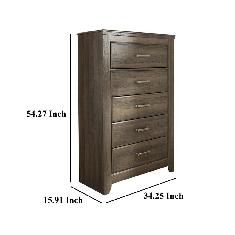 Ashley Rye Tall Dresser Chest | 5 Drawer | Modern Classic Laminate Dark Brown BM333027