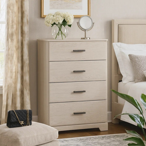 Ashley Tely Tall Dresser Chest | 4 Drawers | Modern Farmhouse Laminate White