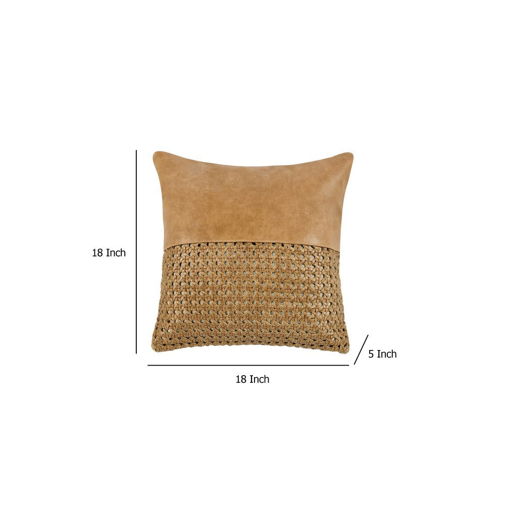 Lush Square Accent Throw Pillow | 18’’ | Handwoven | Brown Leather BM333037