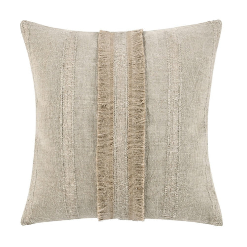 Square Accent Throw Pillow | 22" | Jute Fringes | Natural Beige Linen