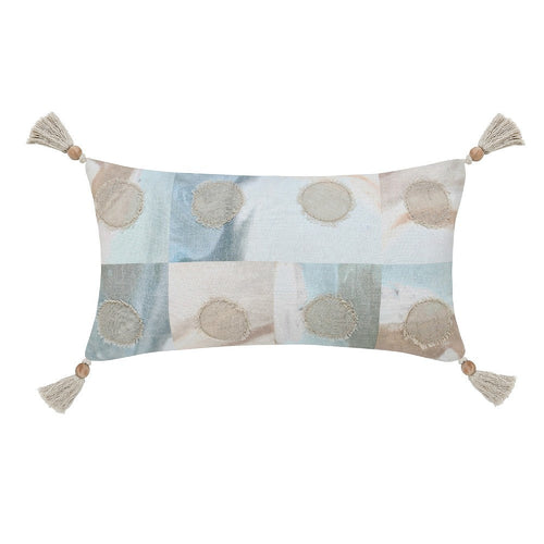 Lumbar Accent Throw Pillow | 14x26 | Blue White Cotton | Beaded Tassel