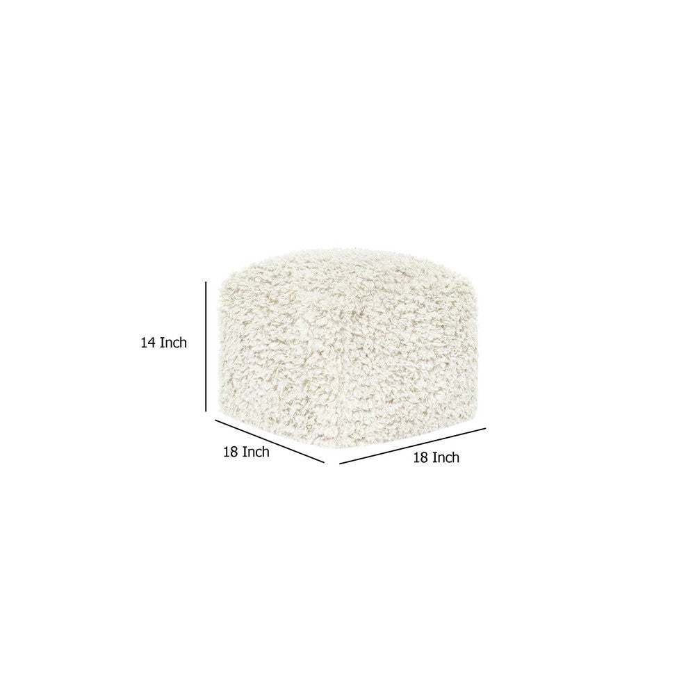 Cusp Square Ottoman Pouf | 18’’ Ivory Faux Wool | Removable Cover BM333042