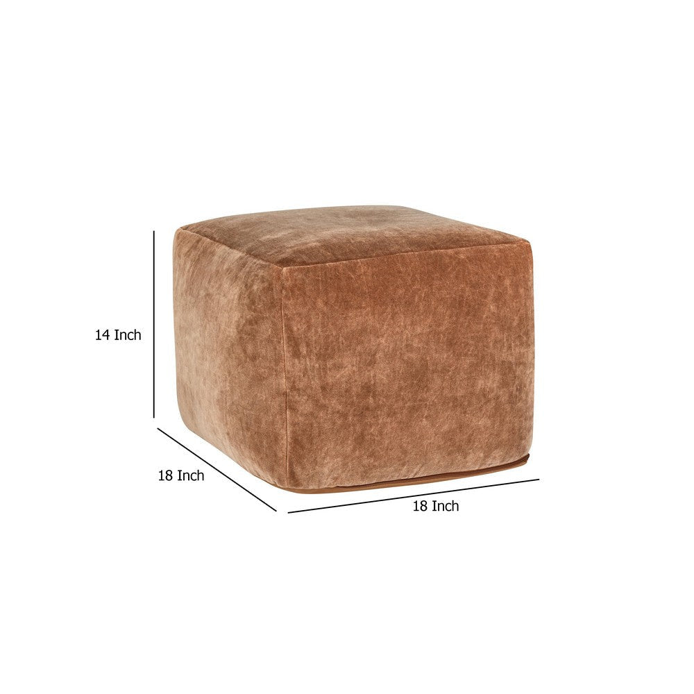 May Square Ottoman Pouf | 18’’ | Vintage Orange Rust Velvet | Polyfill