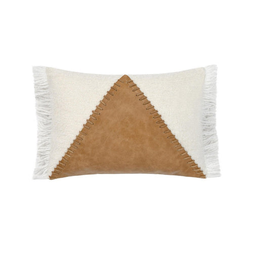 Lumbar Accent Throw Pillow | 14x20 Brown Pieced Design | Fringe Edges