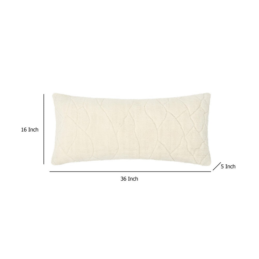 Lumbar Accent Throw Pillow | 16x36 Hand Tufted Organic Design | Ivory BM333051