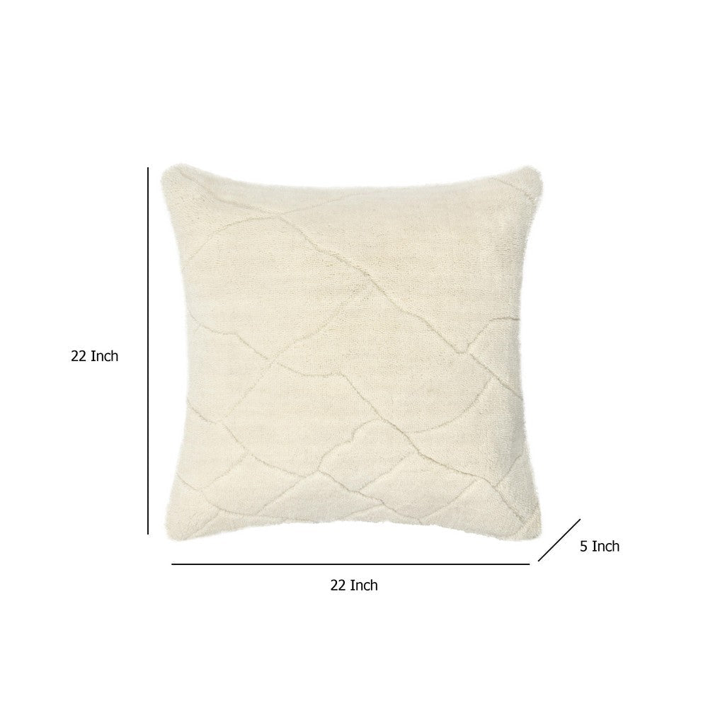 Square Accent Throw Pillow 22’’ Hand Tufted Organic Design Ivory BM333060