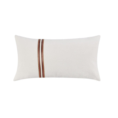 Leno Lumbar Accent Throw Pillow, 14x26, Red Stripe Accent, Ivory Linen