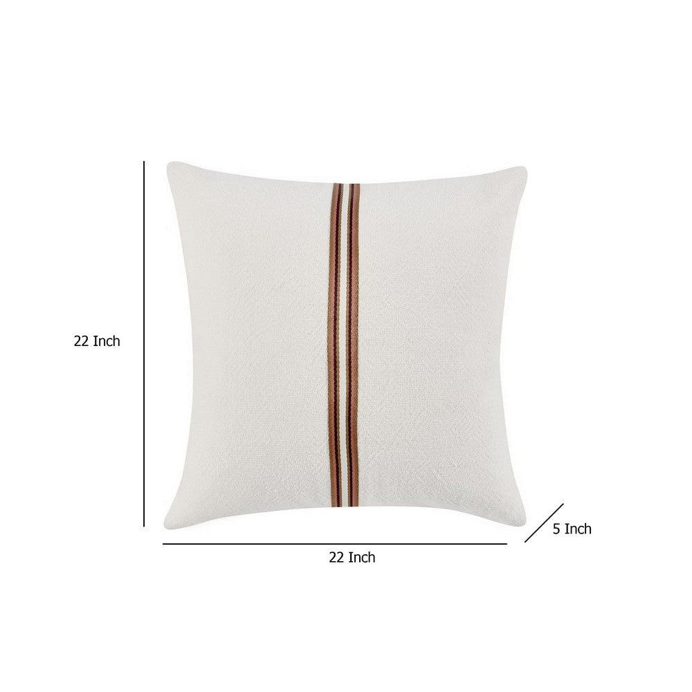 Leno Square Accent Throw Pillow 22’’ Red Stripe Accent Ivory Linen BM333062