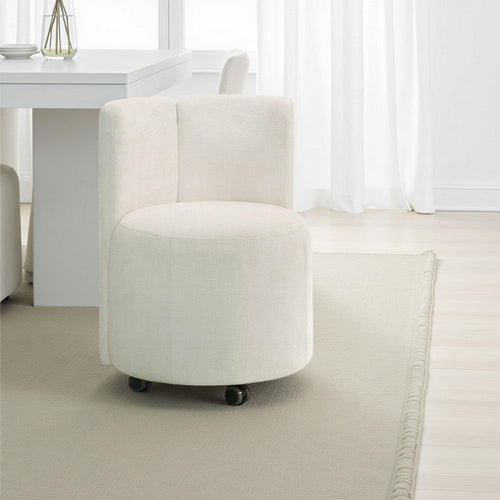 Yodo Side Accent Chair Set of 2 | Rolling Wheels | White Chenille