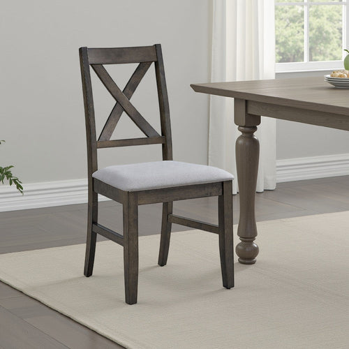 Side Dining Chair Set of 2 | X Farmhouse Back | Padded Gray and Beige
