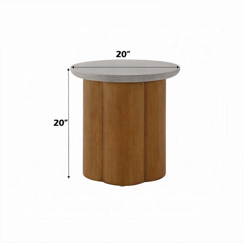 Nicky End Table | Gray Faux Concrete Top | Walnut Brown Wood | 20’’ BM333087