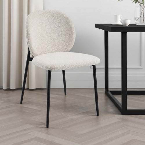 Laus Side Dining Chair Set of 2 | White Boucle | Sleek Black Metal
