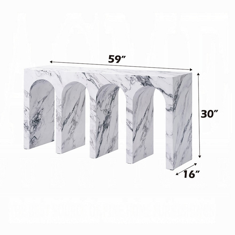 Ritzy Console Table | White Marble Faux Stone | Arched Design 59’’ BM333102
