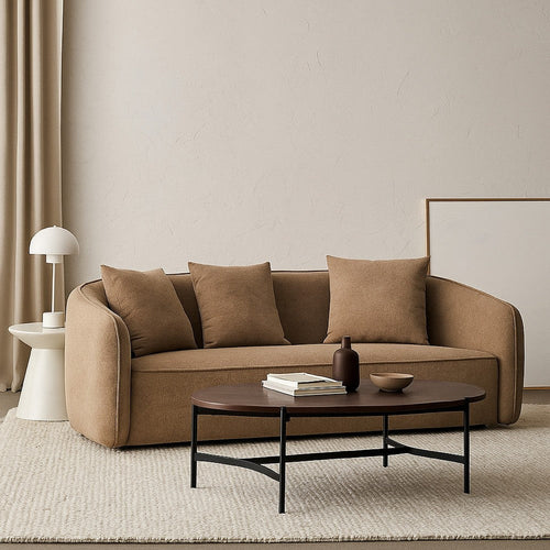 Keina Sofa | 3 Accent Pillows | Modern Soft Brown Chenille | 79"