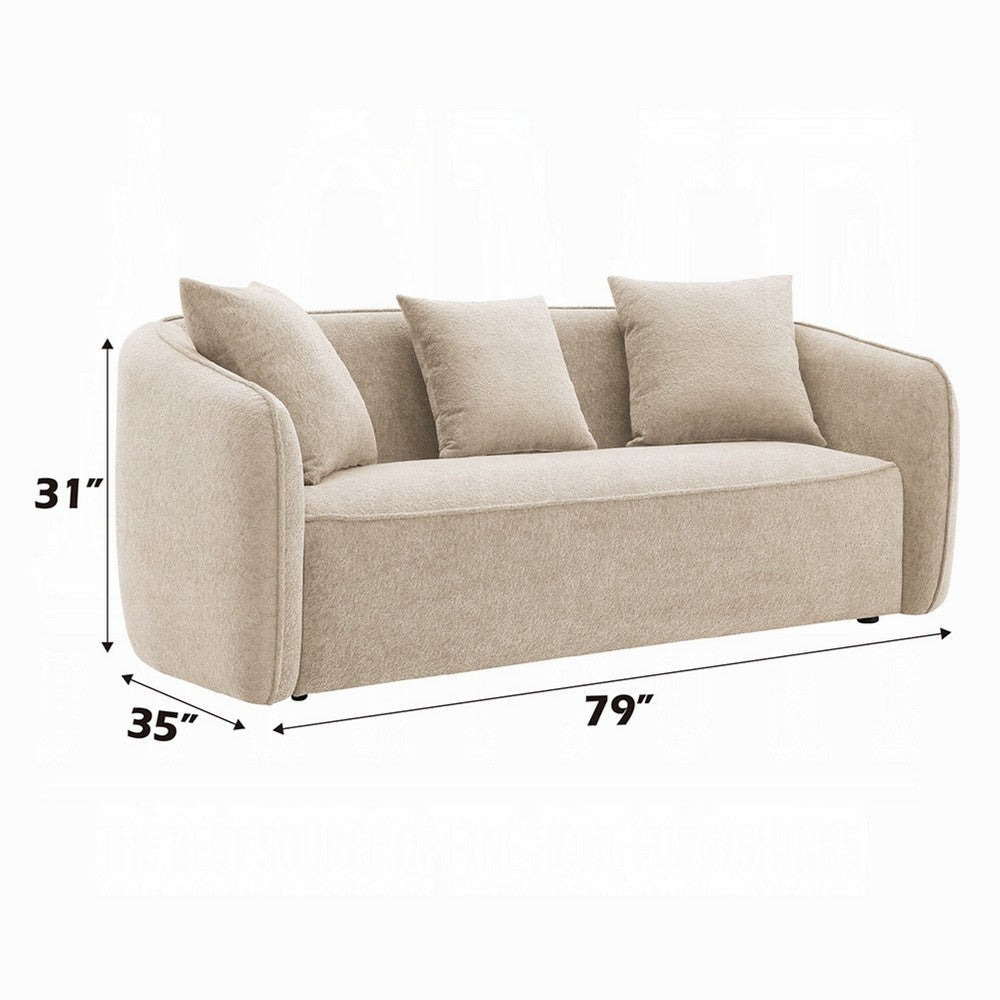 Keina Sofa | 3 Accent Pillows | Rounded Back | Beige Chenille | 79’’