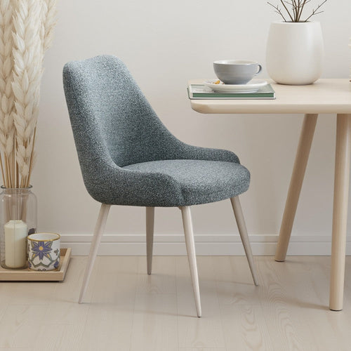 Aela Side Dining Chair Set of 2 | Light Blue Boucle | Bone White Metal