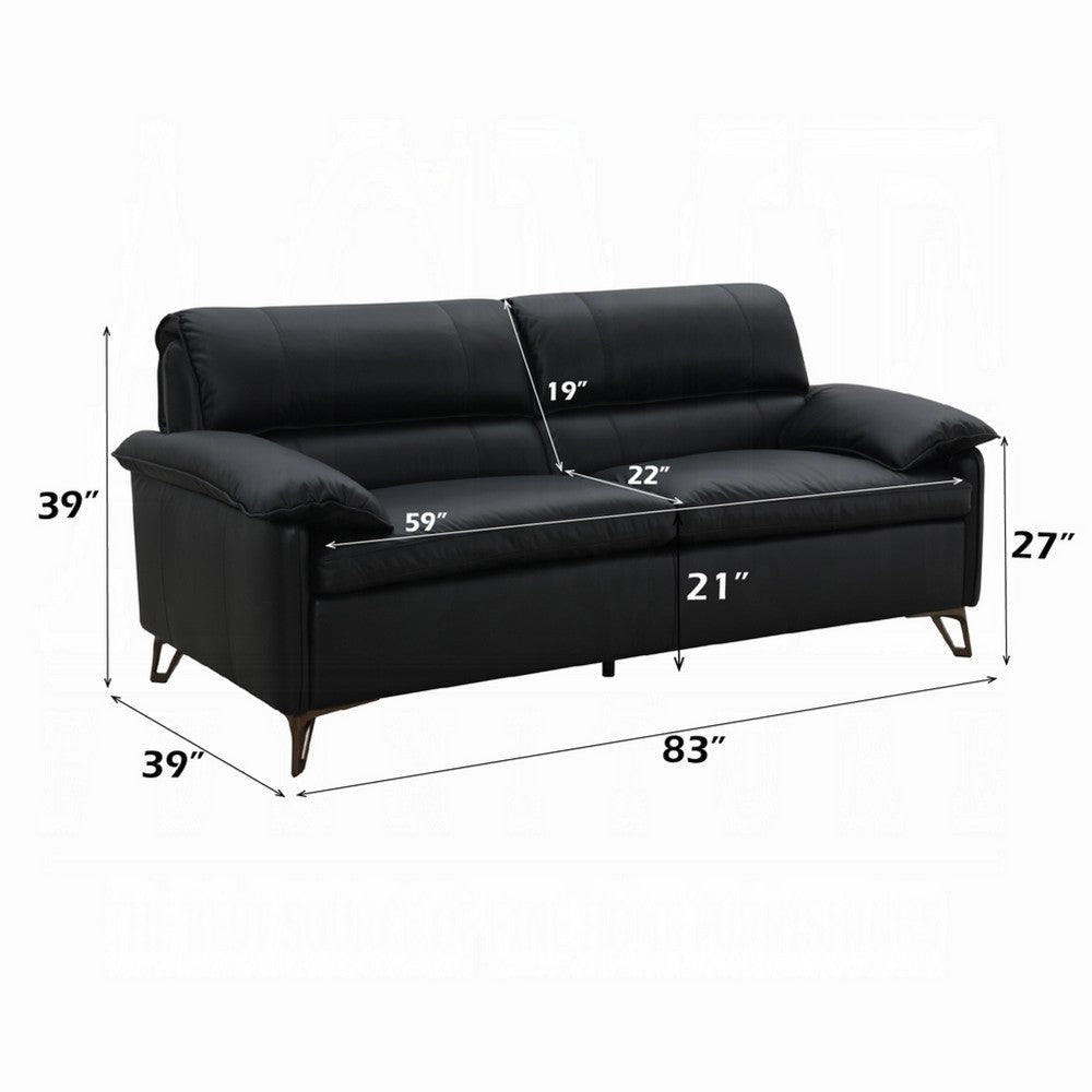 Bernie Sofa | Sleek Black Top Grain Leather | Bronze Metal | 83’’ BM333120
