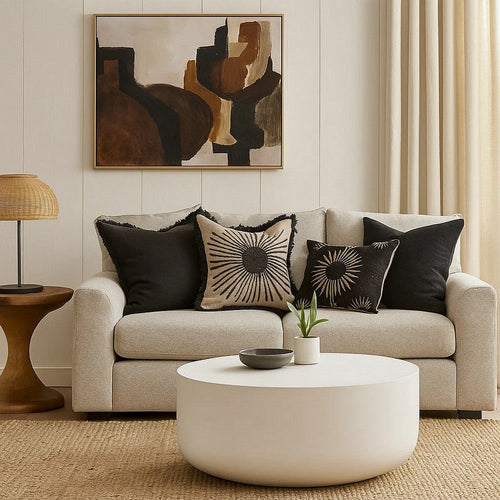 Utan Coffee Table | Modern Natural White Cement Frame | Round 31"