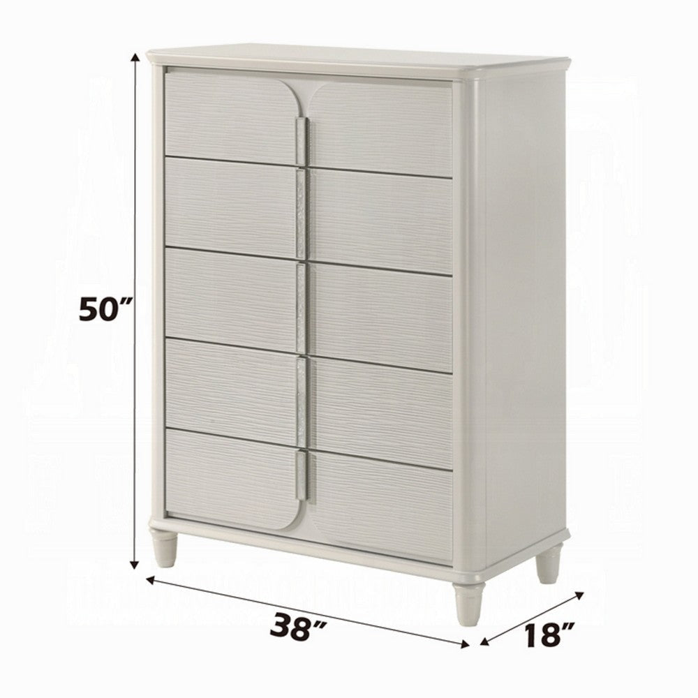 Veda Tall Dresser Chest | Elegant Pearl White Wood | 5 Modern Drawers BM333139