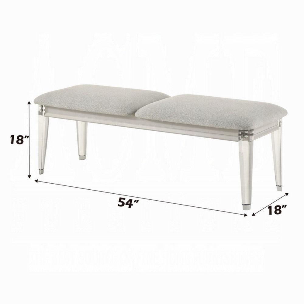 Veda Accent Bench | Light Gray Boucle | Pearl White Wood Finish | 54’’ BM333140