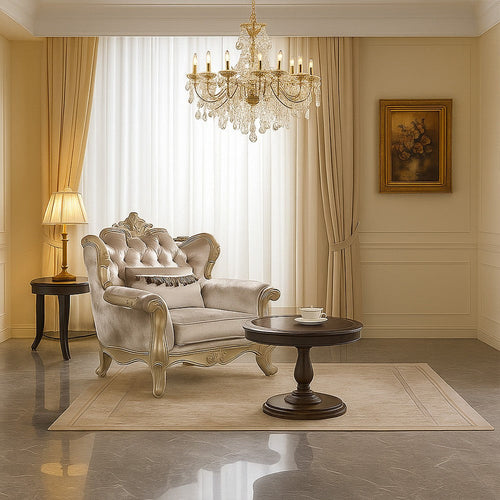 Bertha Accent Chair | European Ornate Carved Beige | Champagne Wood