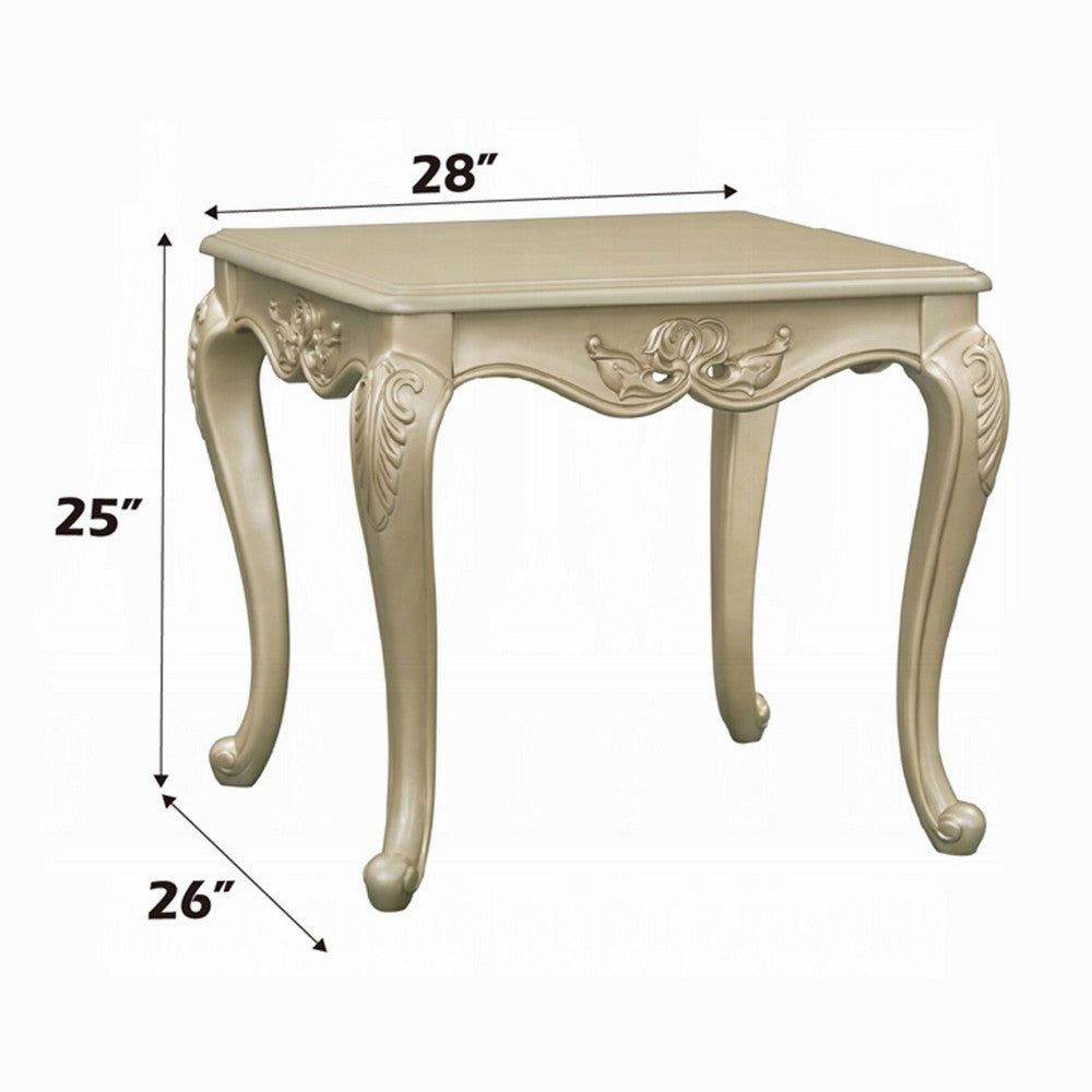 Bertha End Table | Ornate Carved Classical Champagne Gold Wood | 28’’ BM333144