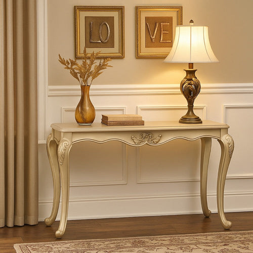Bertha Sofa Table | Ornate Classic European Champagne Gold Wood 52"