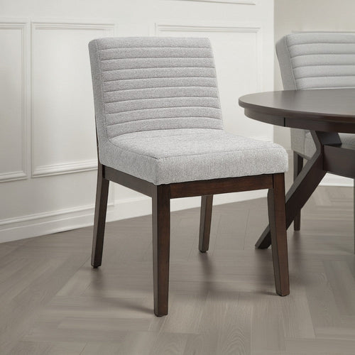 Eyna Side Dining Chair Set of 2 | Soft Gray Linen | Dark Brown Wood