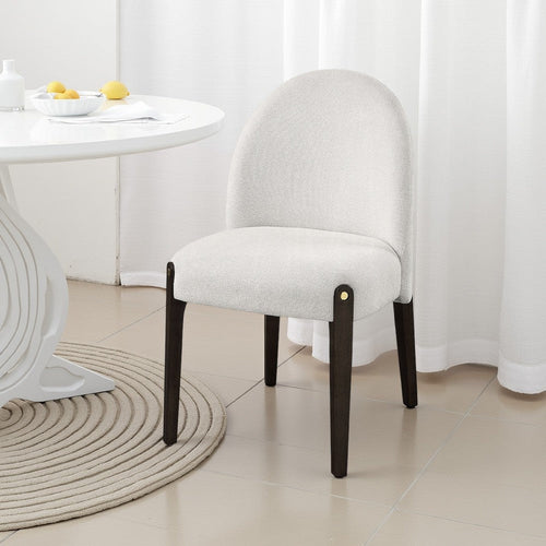 Jeh Side Dining Chair Set of 2 | Beige Chenille | Espresso Brown Wood