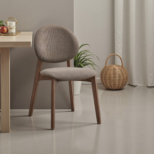 Hamza Side Dining Chair Set of 2 | Light Brown Linen | Rubberwood