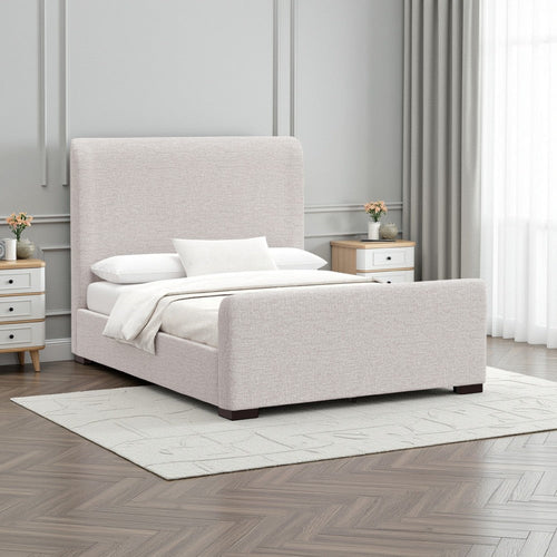 Deli California King Bed | Gray Linen Upholstery | Wingback Headboard