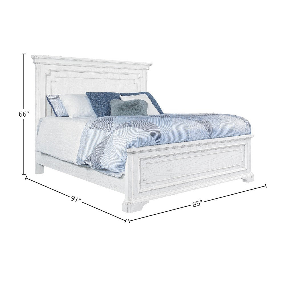 Lesy King Size Bed | Crown Molding Panel Headboard | Vintage White