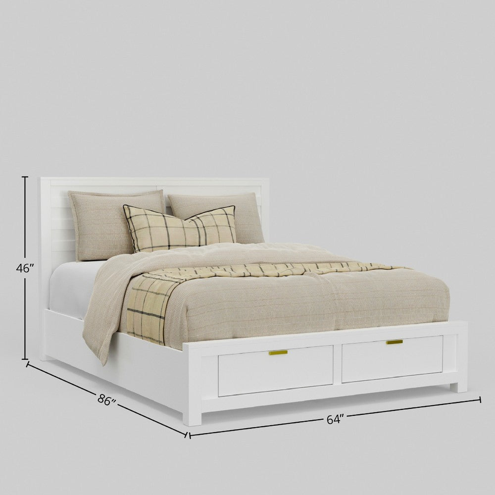 Fery Queen Size Storage Bed | Panel Headboard | White Solid Pine Wood