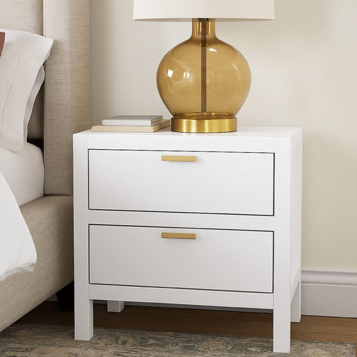 Fery Nightstand | 2 Drawers | Gold Handles | White Solid Pine Wood BM333191