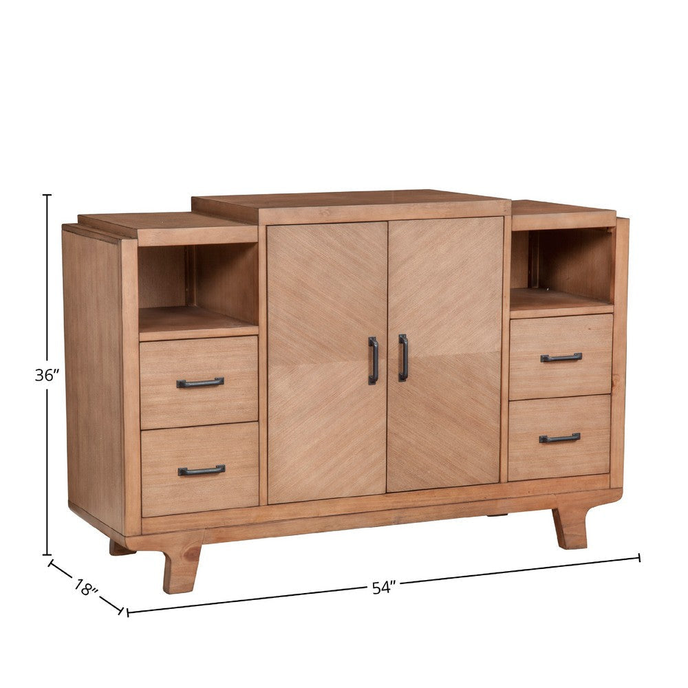 Rejo Sideboard Console 2 Door Cabinet | Natural Brown Pine Wood 54’’ BM333201