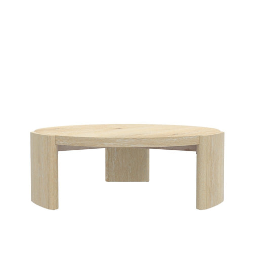 Lony Coffee Table | 42" Round Top | Modern Panel Legs | Natural Brown
