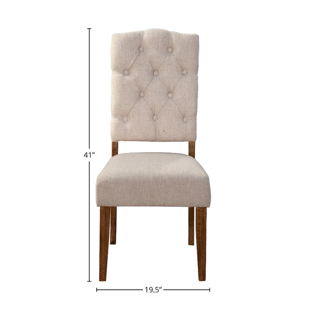 Bela Dining Chair Set of 2 | Button Beige Back | Brown Acacia Wood BM333216