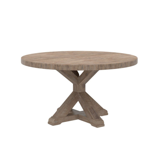 Bela Dining Table | 54" Round Top w Solid X Base | Weathered Brown