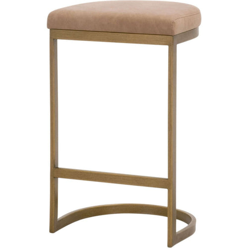 Crix Counter Backless Stool, Gold Cantilever Base | Brown Faux Leather