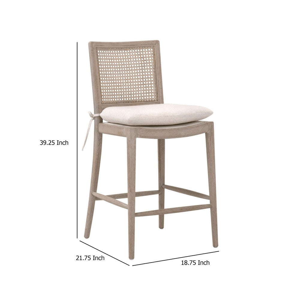 Bly Counter Stool Chair | Gray Oak Wood | Cane | Removable Cushion BM333257
