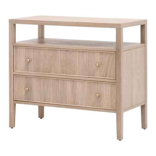 Hyz Extra Wide Nightstand | 2 Drawers | Open Shelf | Brown Oak Wood